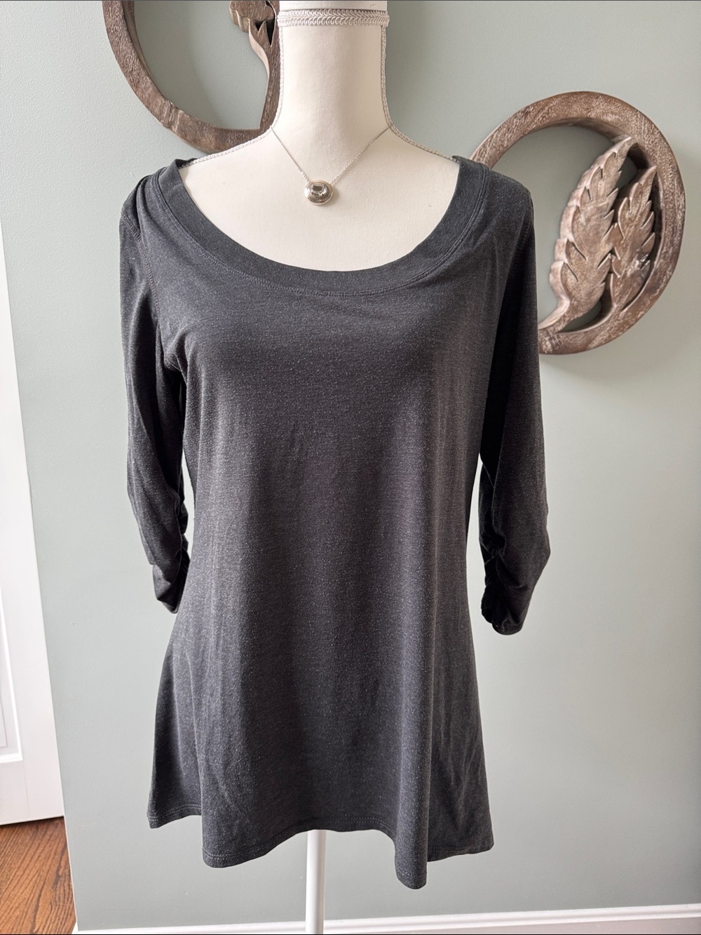 Athleta Charcoal Gray Scoop Neck Long Sleeve Top